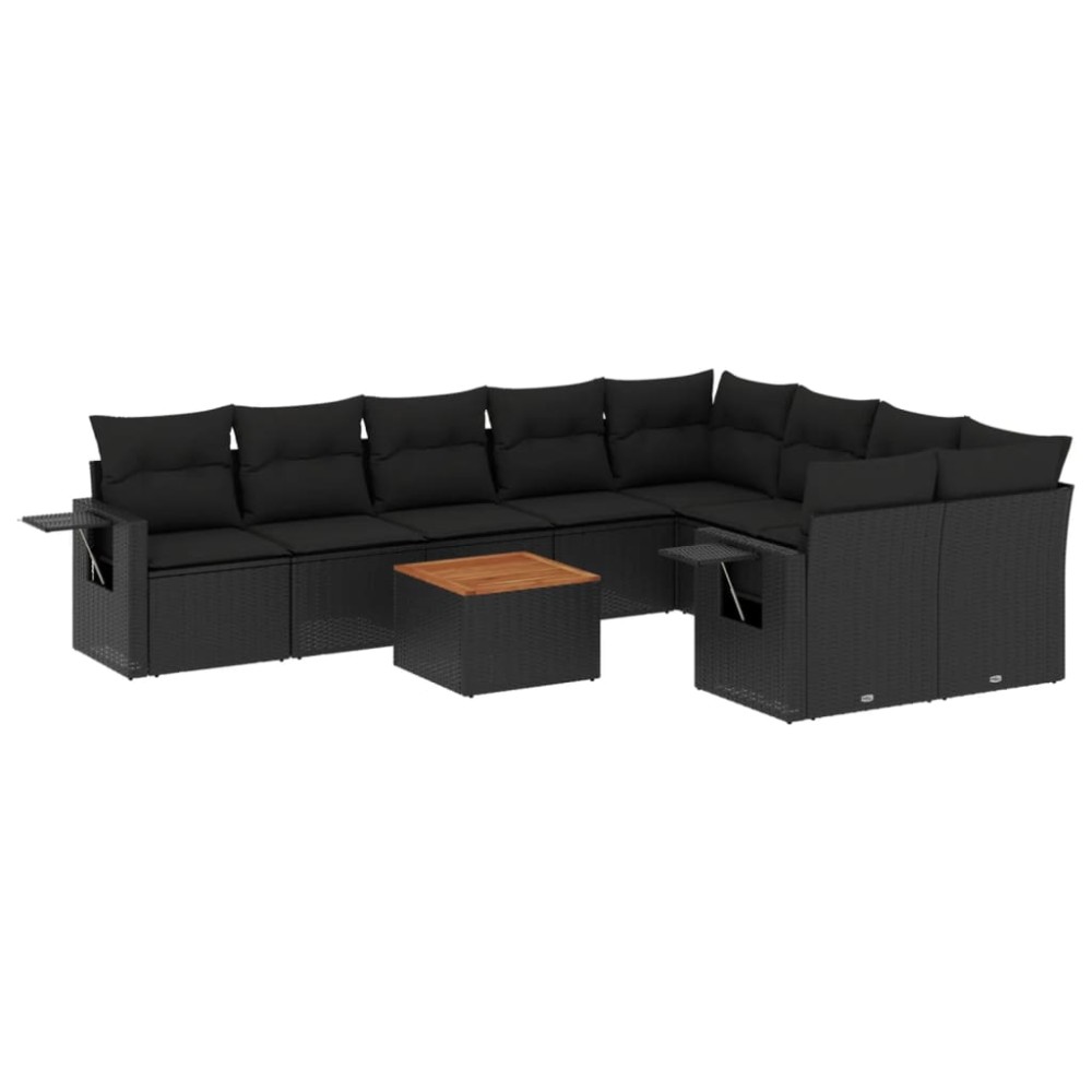 vidaXL Set canapele de grădină cu perne, 10 piese, negru, poliratan