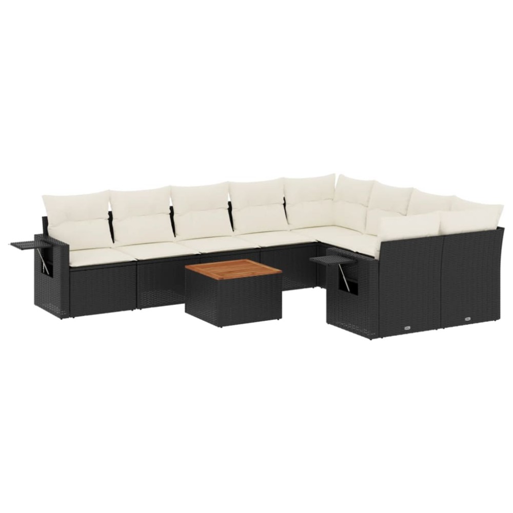 vidaXL Set canapele de grădină cu perne, 10 piese, negru, poliratan