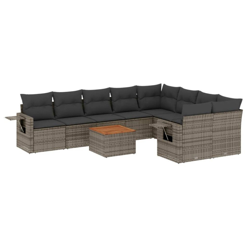 vidaXL Set mobilier de grădină cu perne, 10 piese, gri, poliratan