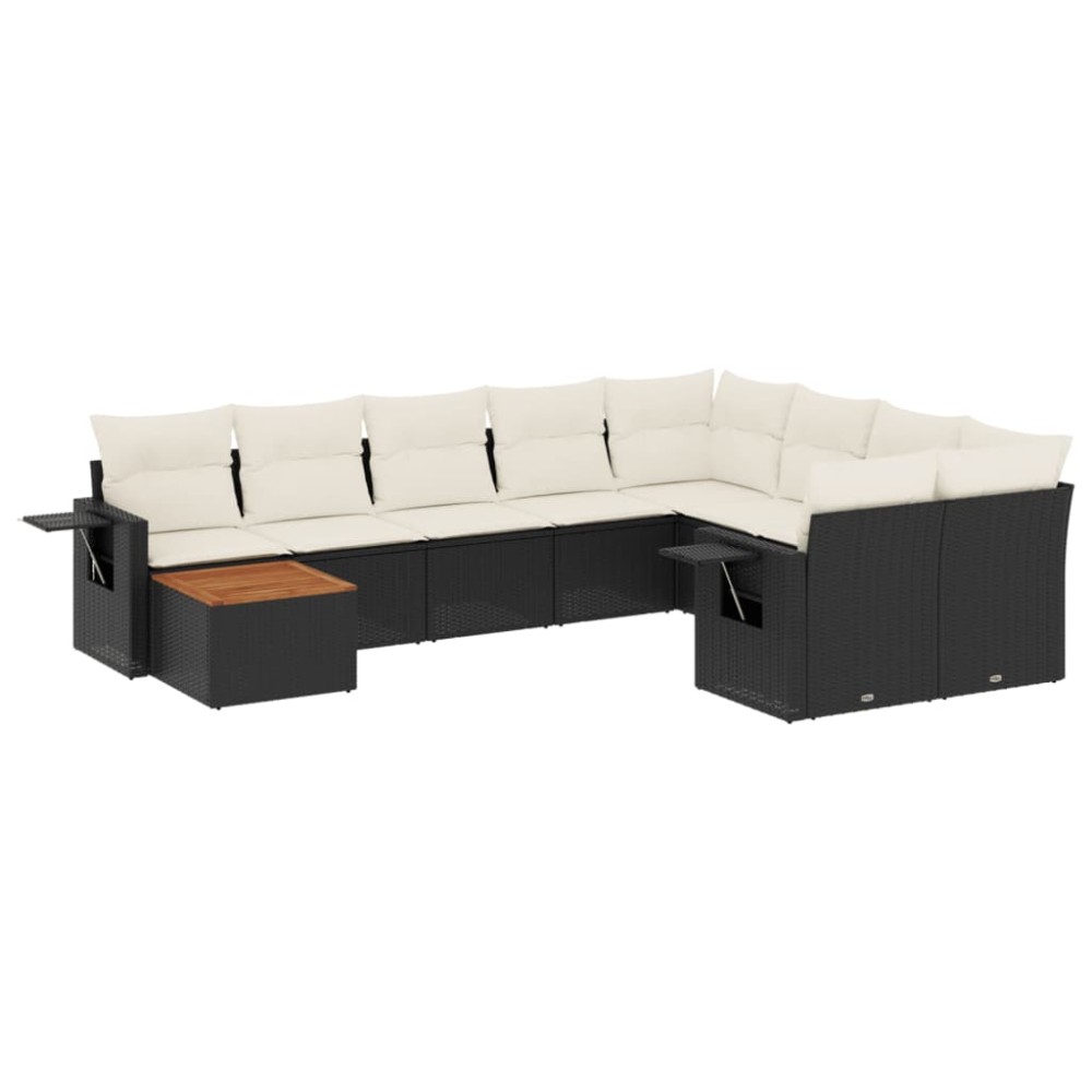 vidaXL Set canapele de grădină cu perne, 10 piese, negru, poliratan