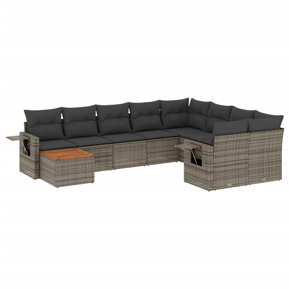 vidaXL Set mobilier de grădină cu perne, 10 piese, gri, poliratan