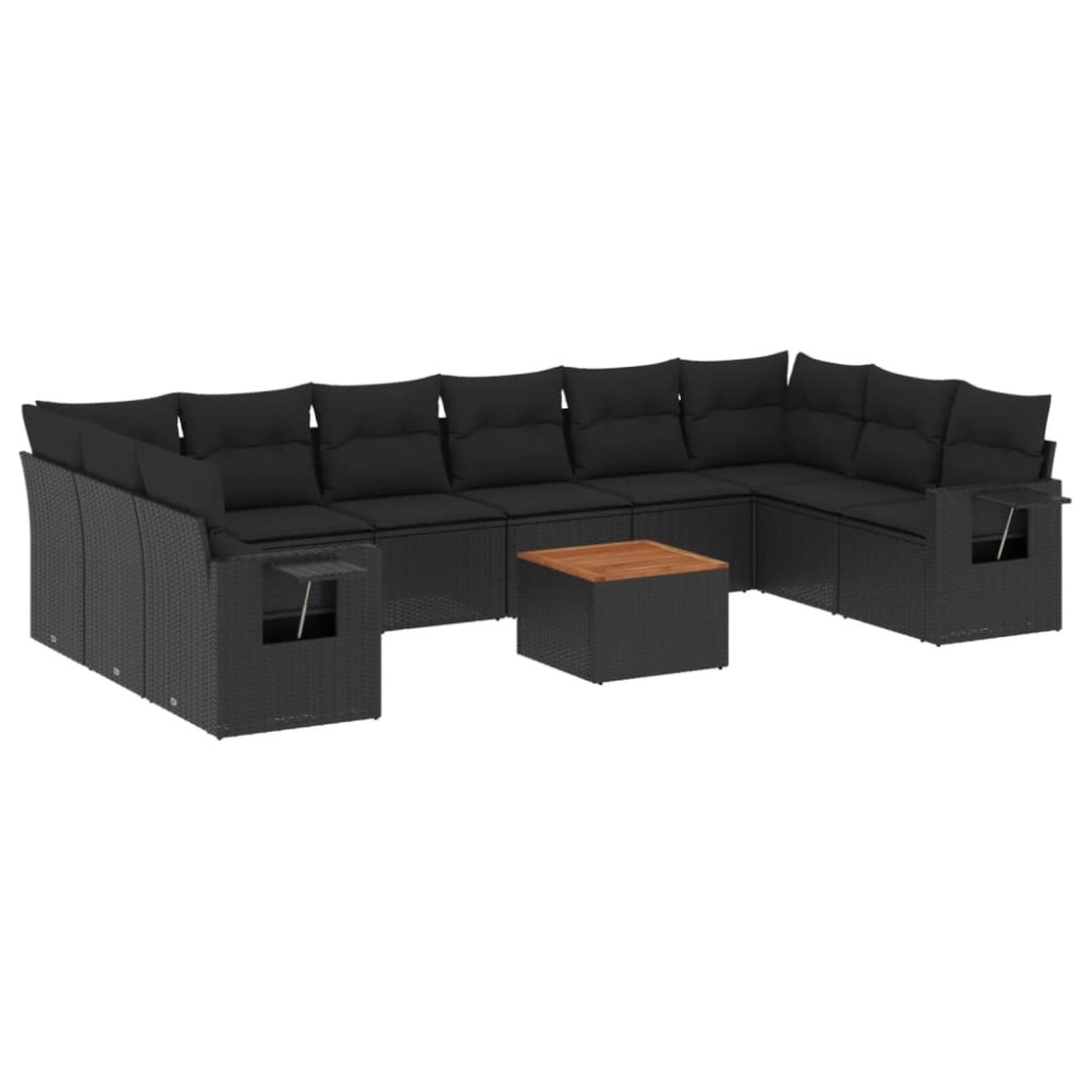 vidaXL Set canapele de grădină cu perne, 11 piese, negru, poliratan