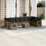 vidaXL Set canapele de grădină cu perne, 11 piese, gri, poliratan vidaXL Set canapele de grădină cu perne, 11 piese, gri, poliratan