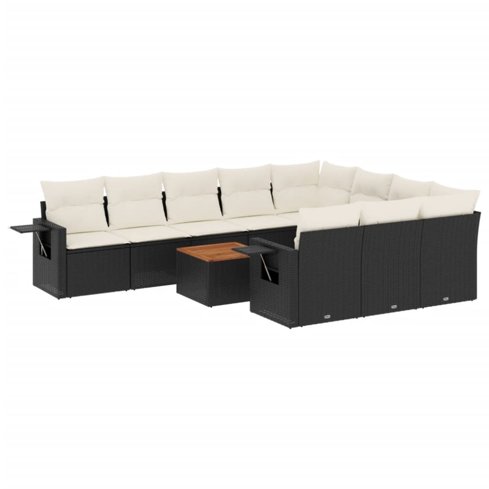 vidaXL Set canapele de grădină cu perne, 11 piese, negru, poliratan