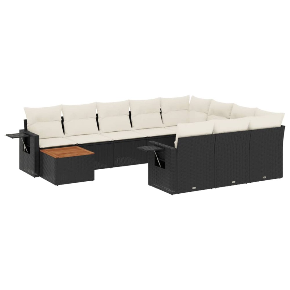 vidaXL Set canapele de grădină cu perne, 11 piese, negru, poliratan