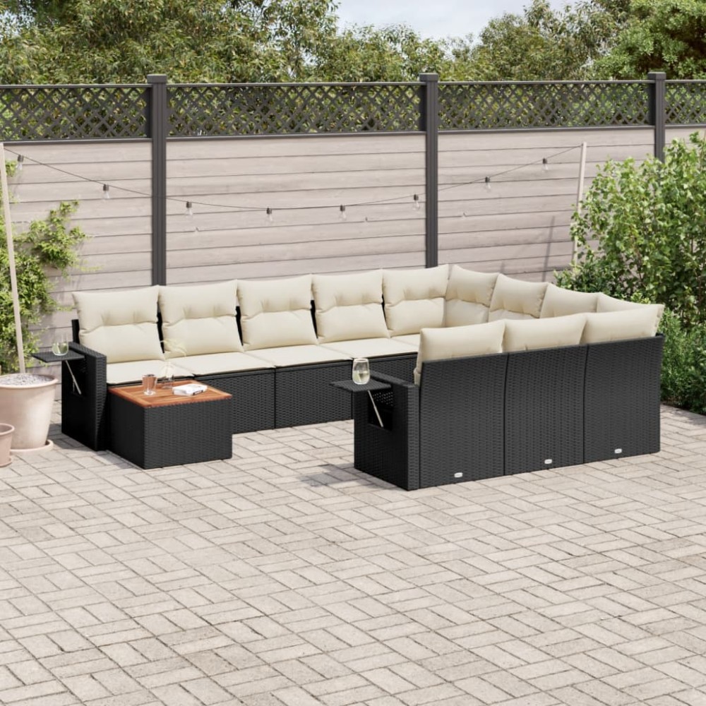 vidaXL Set canapele de grădină cu perne, 11 piese, negru, poliratan