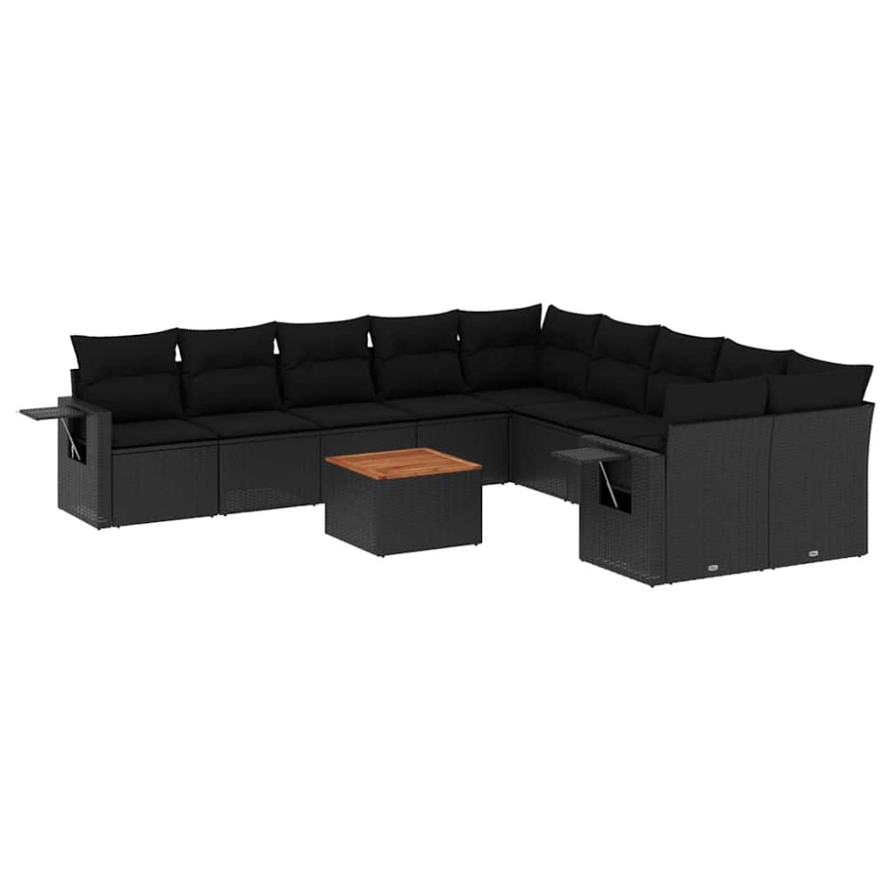 vidaXL Set canapele de grădină cu perne, 11 piese, negru, poliratan