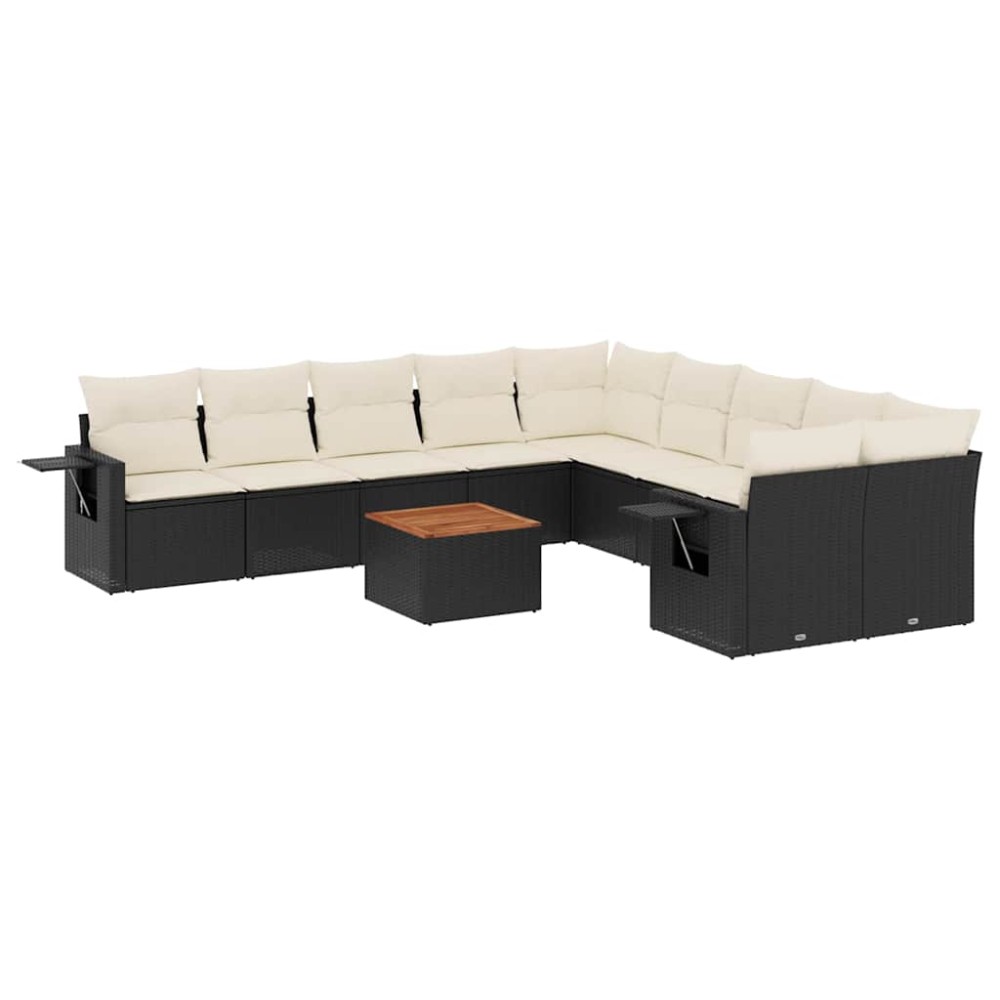 vidaXL Set canapele de grădină cu perne, 11 piese, negru, poliratan