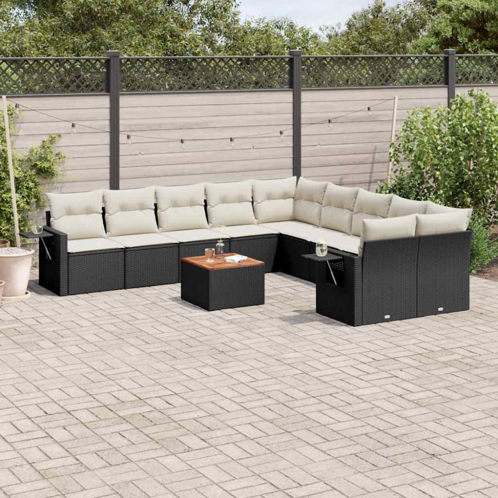 vidaXL Set canapele de grădină cu perne, 11 piese, negru, poliratan