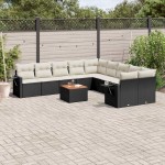 vidaXL Set canapele de grădină cu perne, 11 piese, negru, poliratan vidaXL Set canapele de grădină cu perne, 11 piese, negru, poliratan