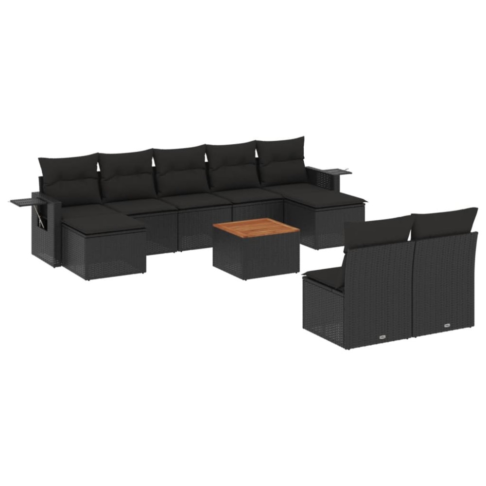 vidaXL Set canapele de grădină cu perne, 10 piese, negru, poliratan