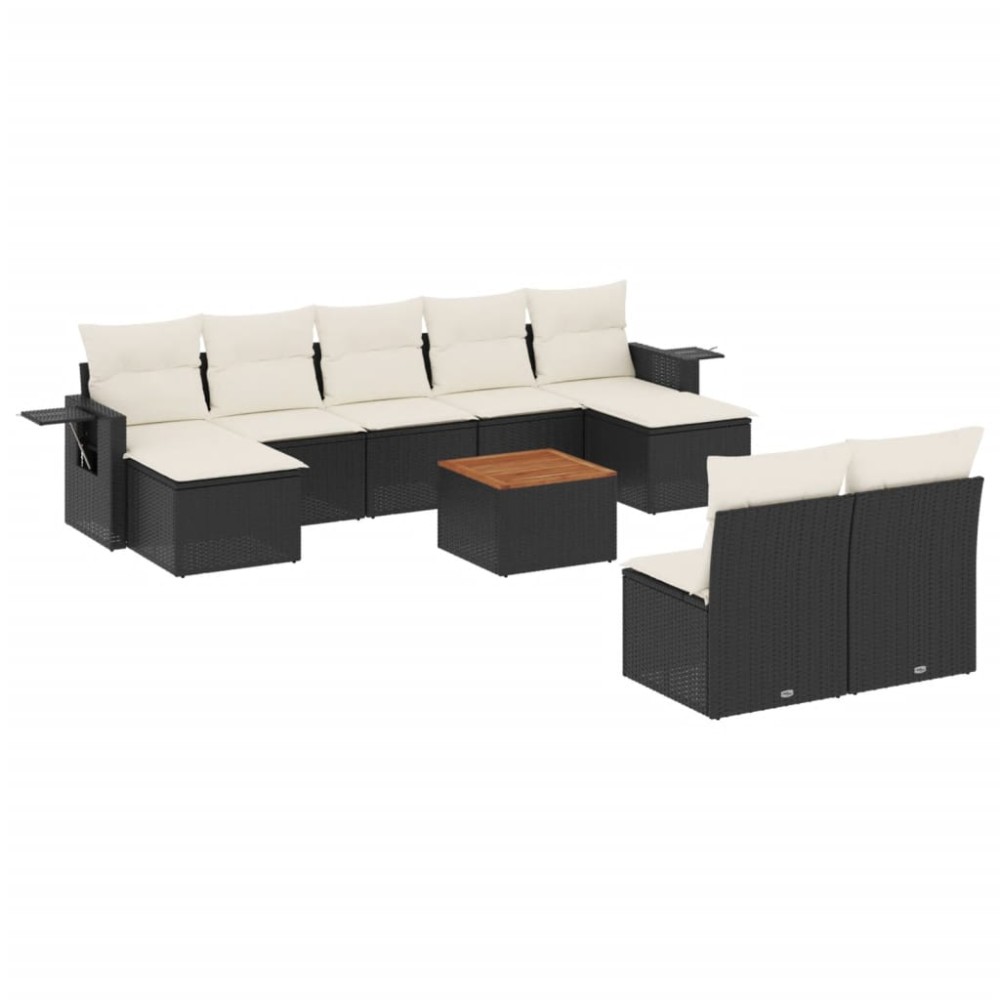 vidaXL Set canapele de grădină cu perne, 10 piese, negru, poliratan