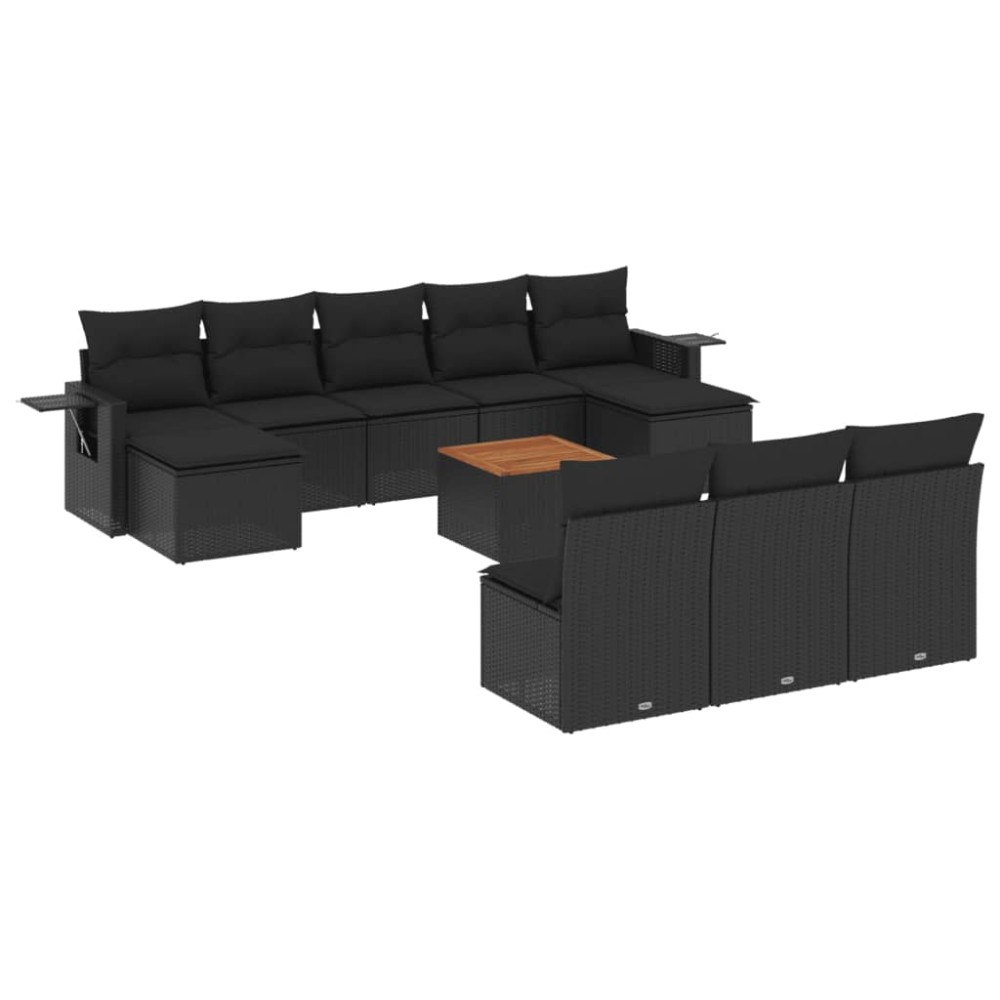 vidaXL Set canapele de grădină cu perne, 11 piese, negru, poliratan
