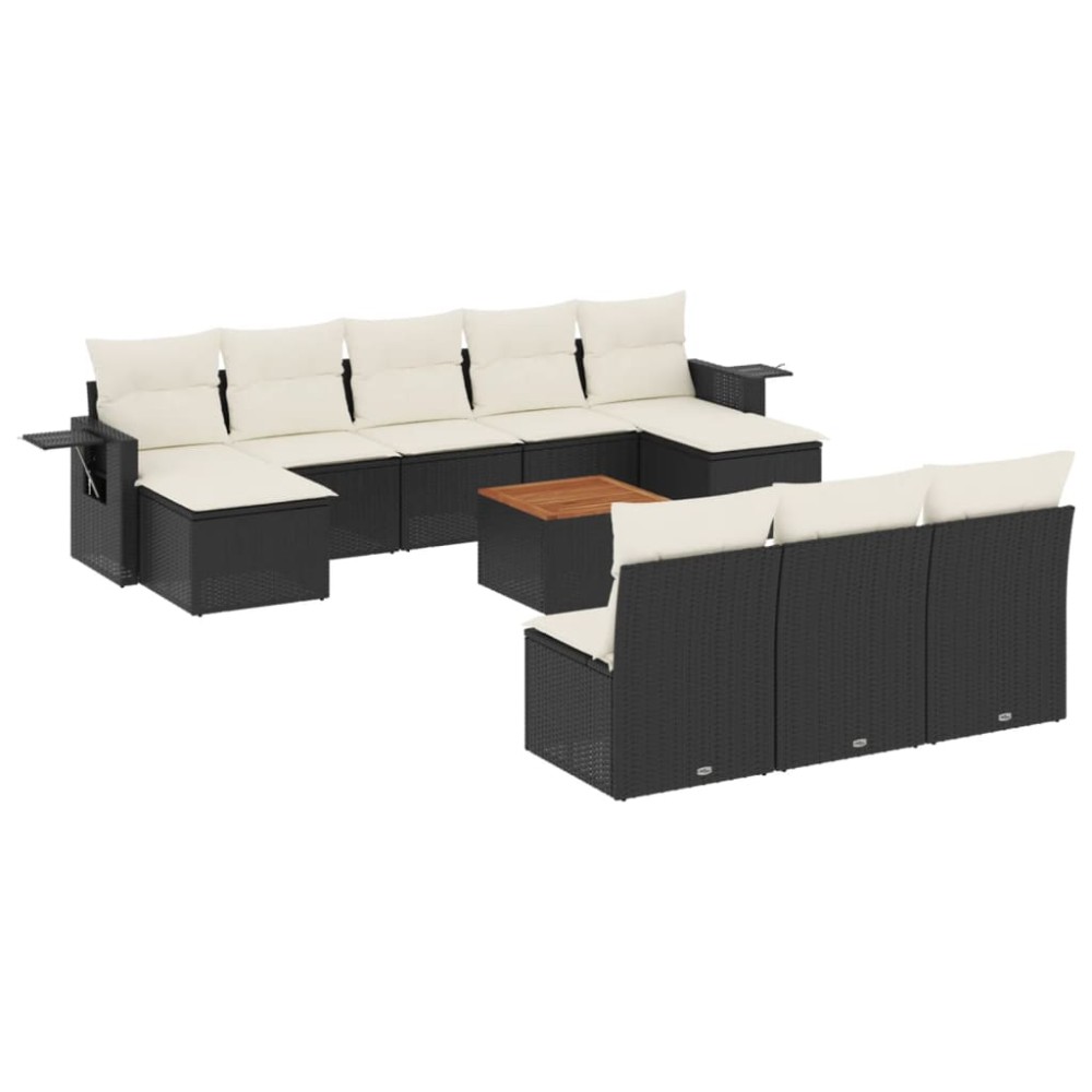 vidaXL Set canapele de grădină cu perne, 11 piese, negru, poliratan