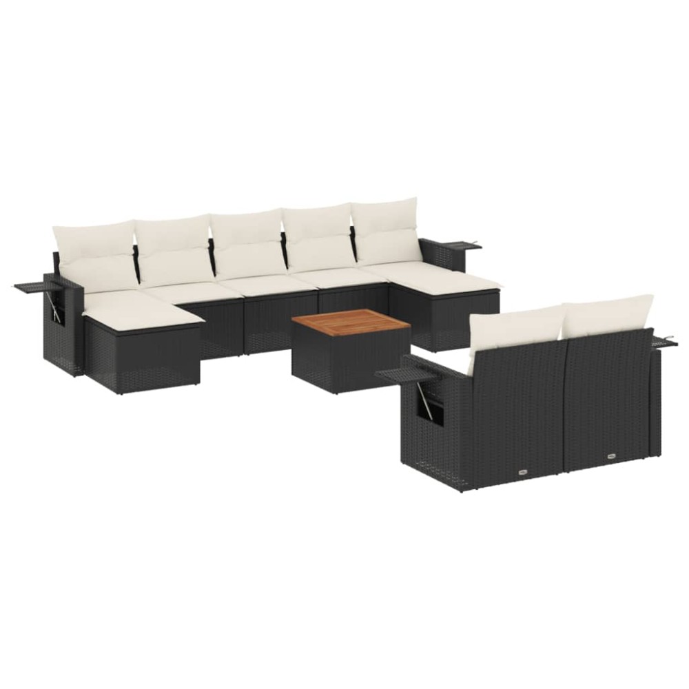 vidaXL Set canapele de grădină cu perne, 10 piese, negru, poliratan
