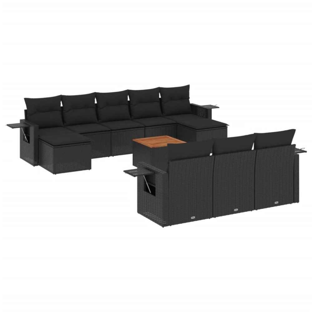 vidaXL Set canapele de grădină cu perne, 11 piese, negru, poliratan
