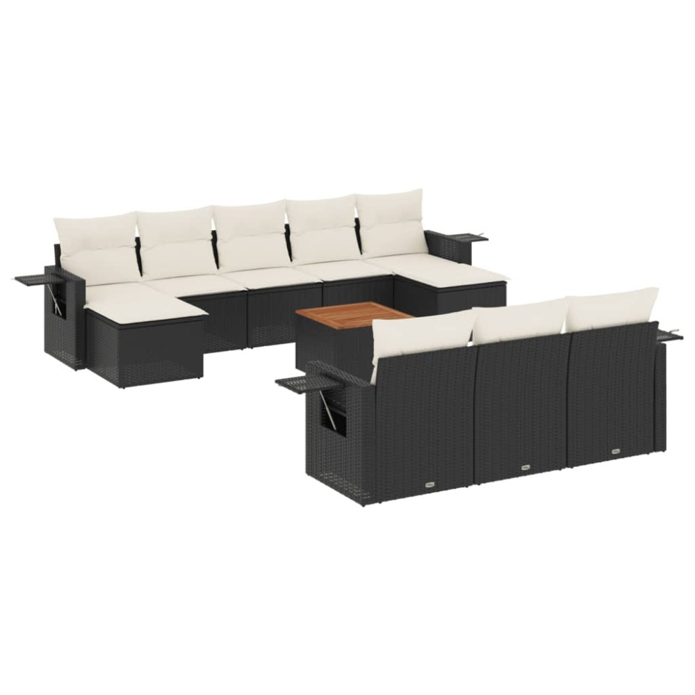 vidaXL Set canapele de grădină cu perne, 11 piese, negru, poliratan