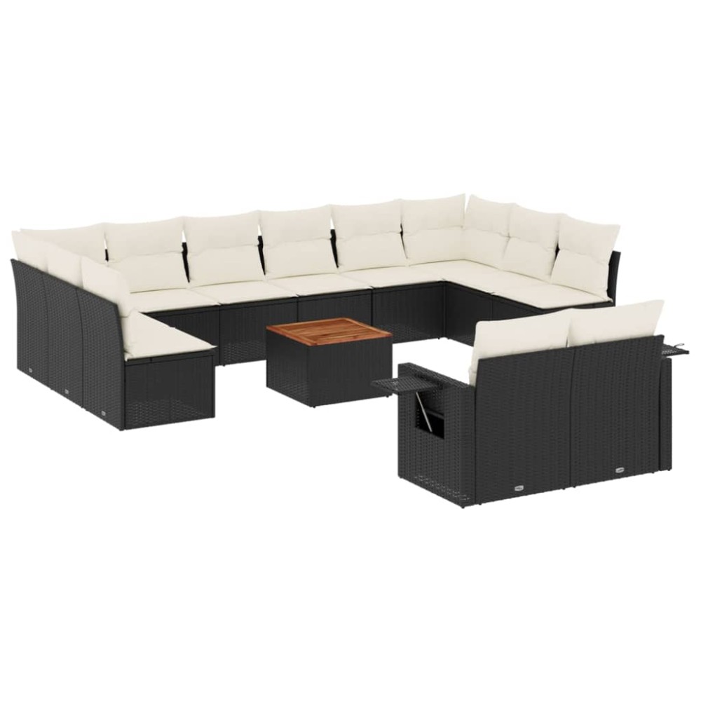 vidaXL Set mobilier de grădină cu perne, 13 piese, negru, poliratan