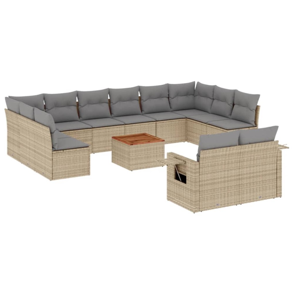 vidaXL Set canapele de grădină, 13 piese, cu perne, bej, poliratan