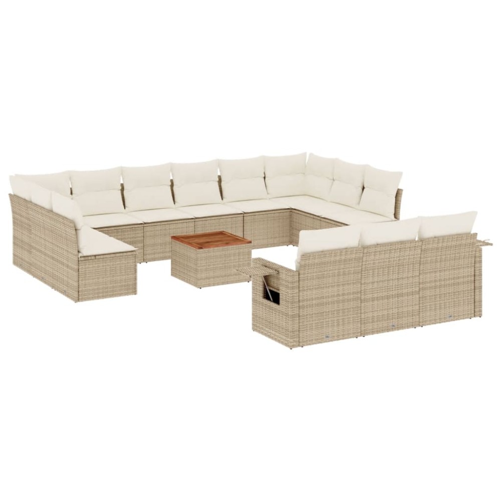vidaXL Set canapele de grădină, 14 piese, cu perne, bej, poliratan