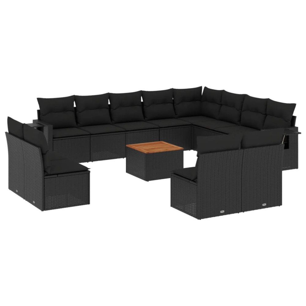 vidaXL Set mobilier de grădină cu perne, 13 piese, negru, poliratan