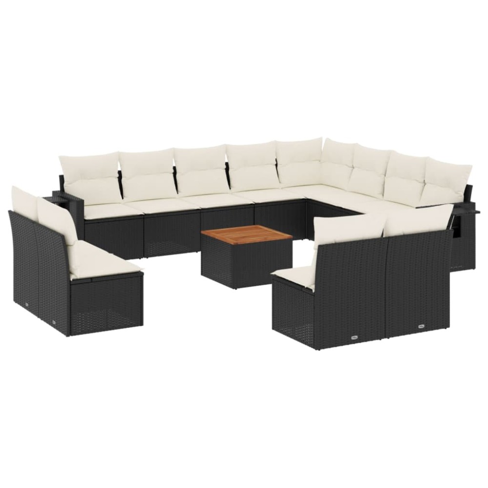 vidaXL Set mobilier de grădină cu perne, 13 piese, negru, poliratan