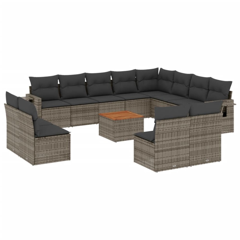 vidaXL Set mobilier de grădină cu perne, 13 piese, gri, poliratan
