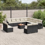 vidaXL Set mobilier de grădină cu perne, 14 piese, negru, poliratan vidaXL Set mobilier de grădină cu perne, 14 piese, negru, poliratan