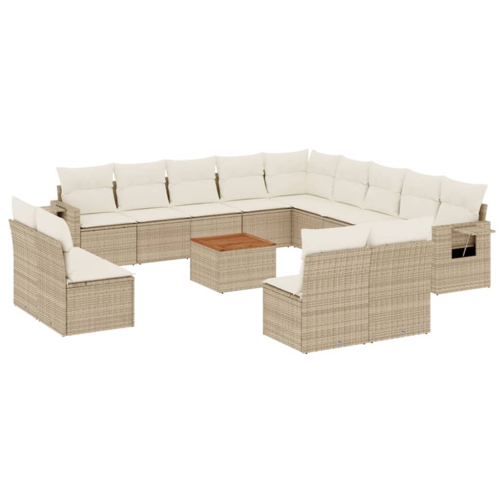 vidaXL Set canapele de grădină, 14 piese, cu perne, bej, poliratan