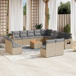 vidaXL Set canapele de grădină, 14 piese, cu perne, bej, poliratan vidaXL Set canapele de grădină, 14 piese, cu perne, bej, poliratan
