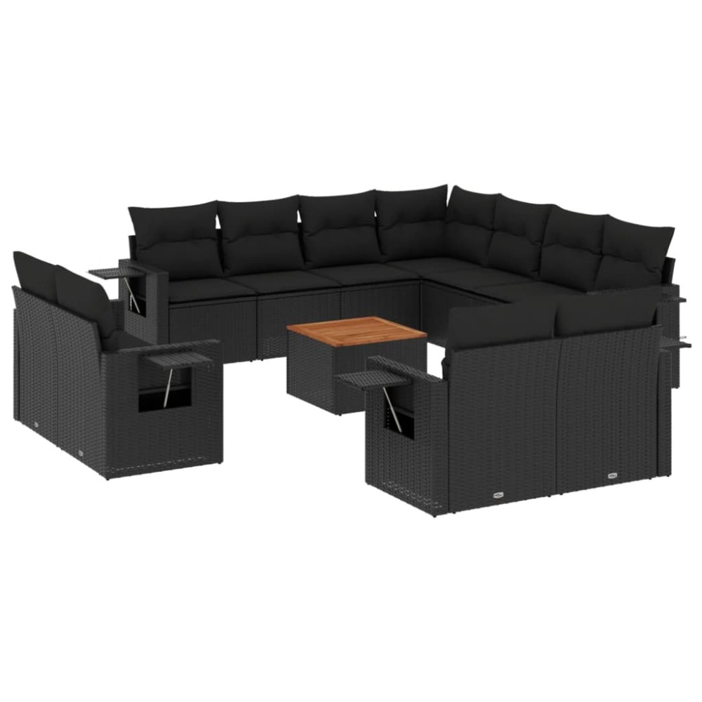vidaXL Set canapele de grădină, 12 piese, cu perne, negru, poliratan