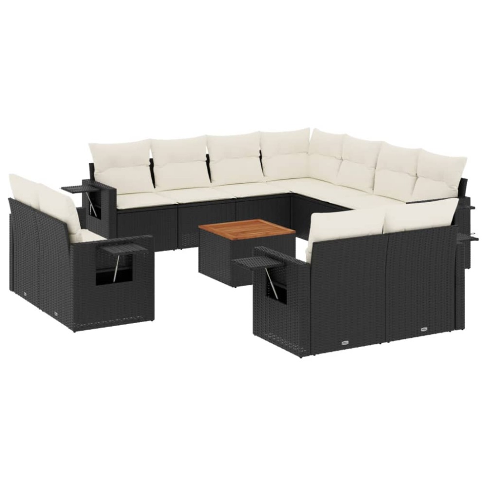 vidaXL Set canapele de grădină, 12 piese, cu perne, negru, poliratan