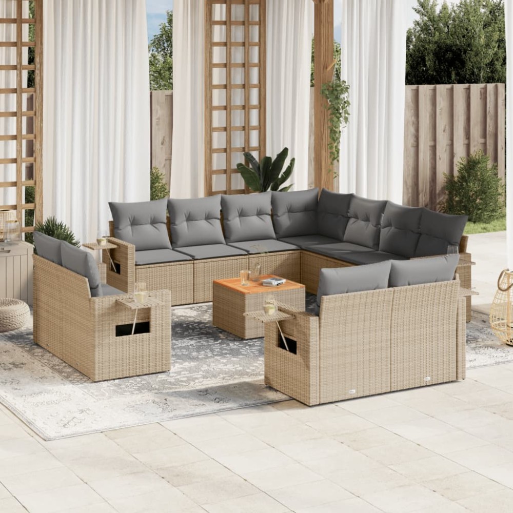 vidaXL Set canapele de grădină cu perne, 12 piese, bej, poliratan