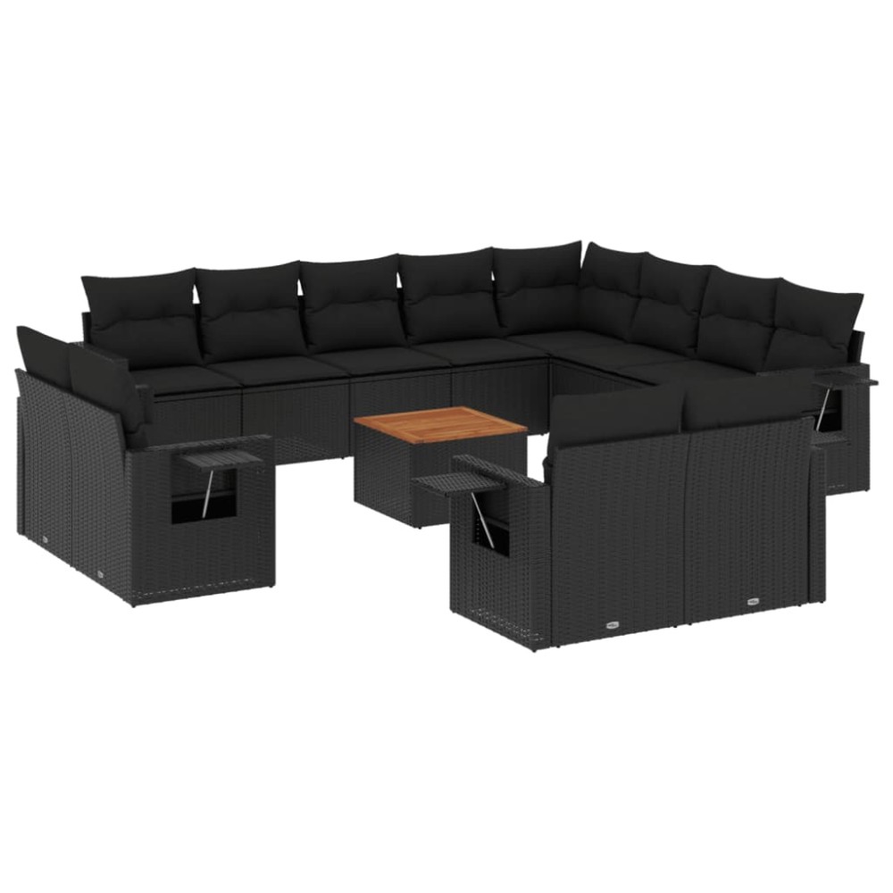 vidaXL Set mobilier de grădină cu perne, 13 piese, negru, poliratan
