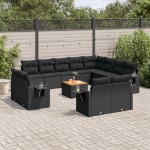 vidaXL Set mobilier de grădină cu perne, 13 piese, negru, poliratan vidaXL Set mobilier de grădină cu perne, 13 piese, negru, poliratan