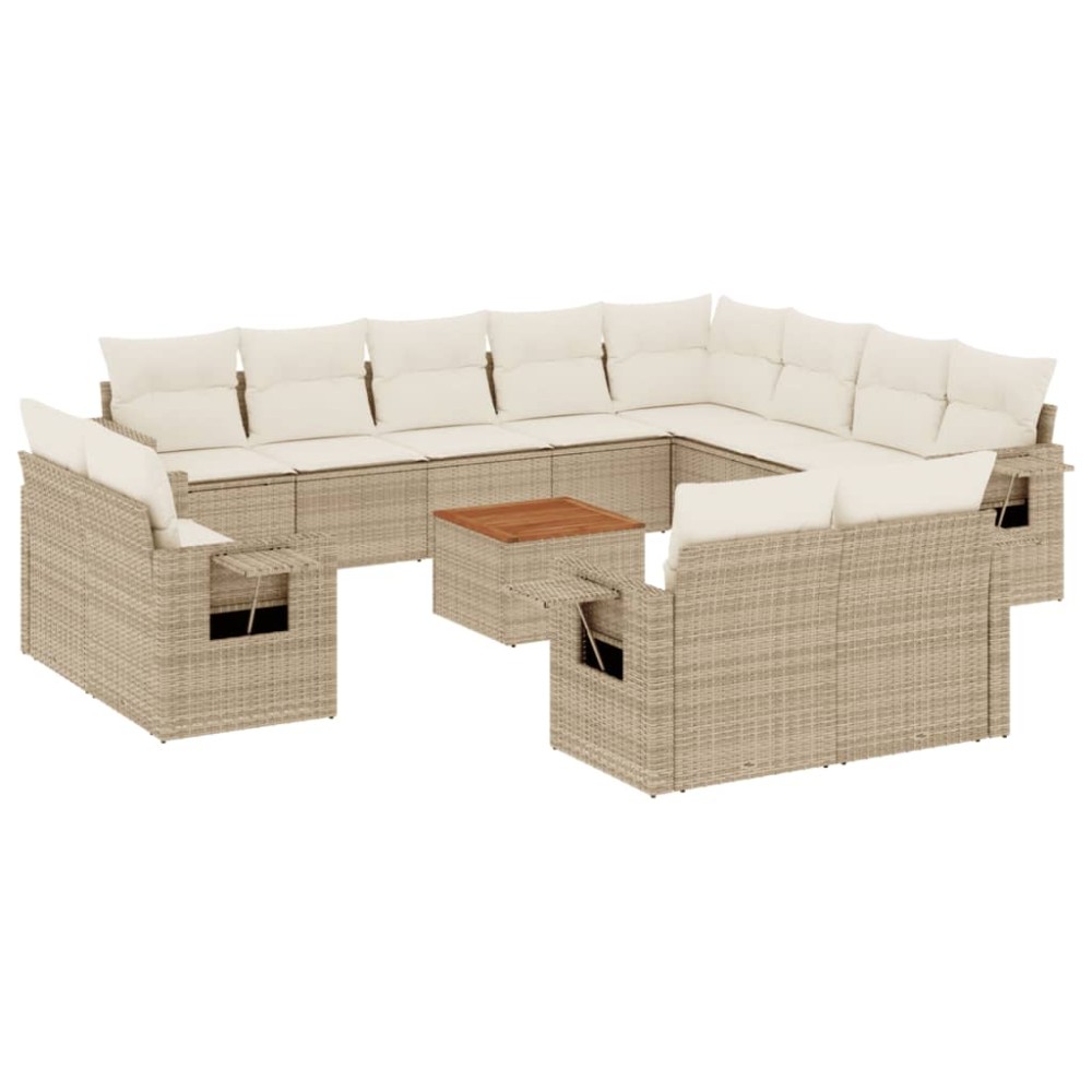 vidaXL Set canapele de grădină, 13 piese, cu perne, bej, poliratan
