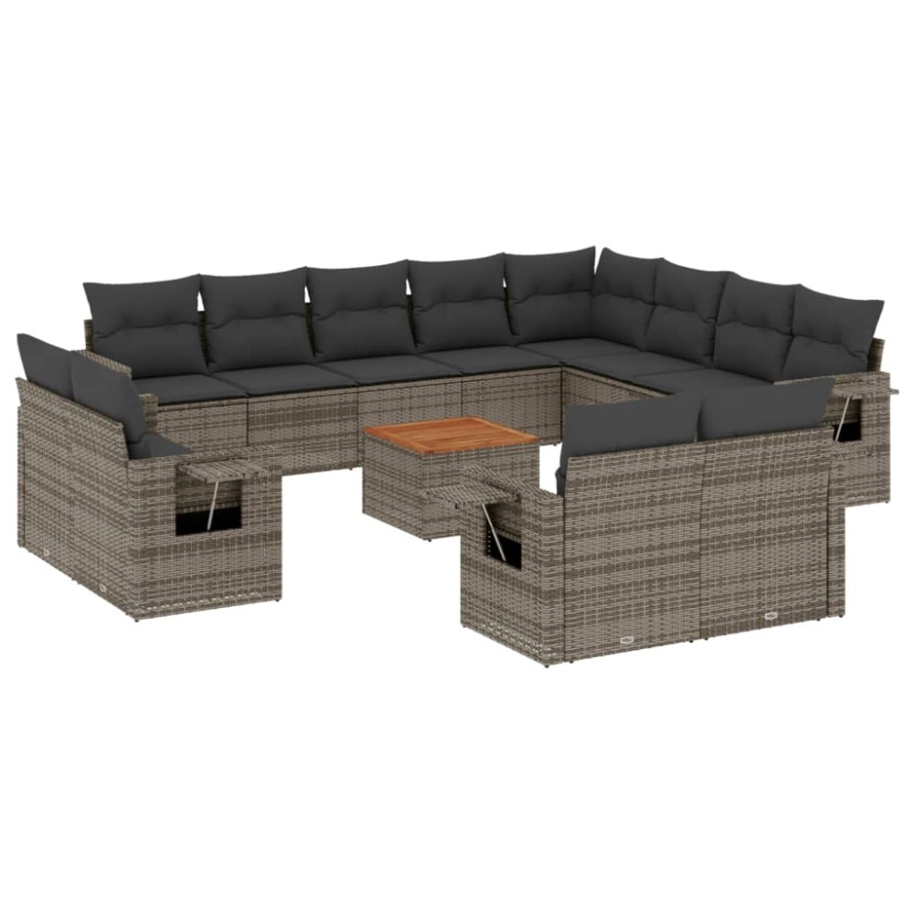 vidaXL Set mobilier de grădină cu perne, 13 piese, gri, poliratan