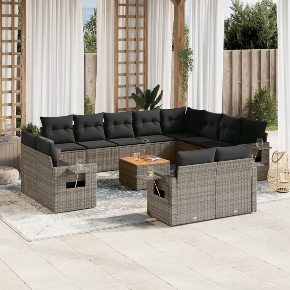 vidaXL Set mobilier de grădină cu perne, 13 piese, gri, poliratan