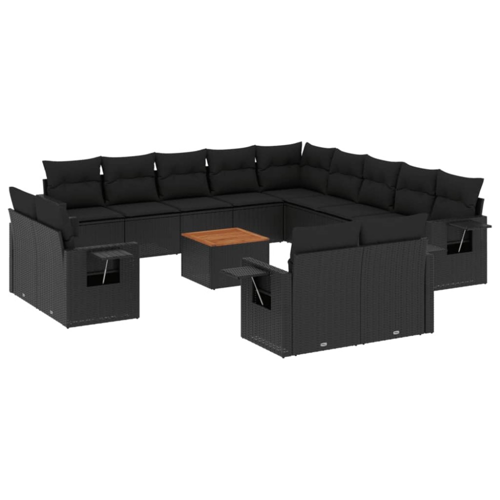 vidaXL Set mobilier de grădină cu perne, 14 piese, negru, poliratan