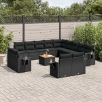 vidaXL Set mobilier de grădină cu perne, 14 piese, negru, poliratan vidaXL Set mobilier de grădină cu perne, 14 piese, negru, poliratan