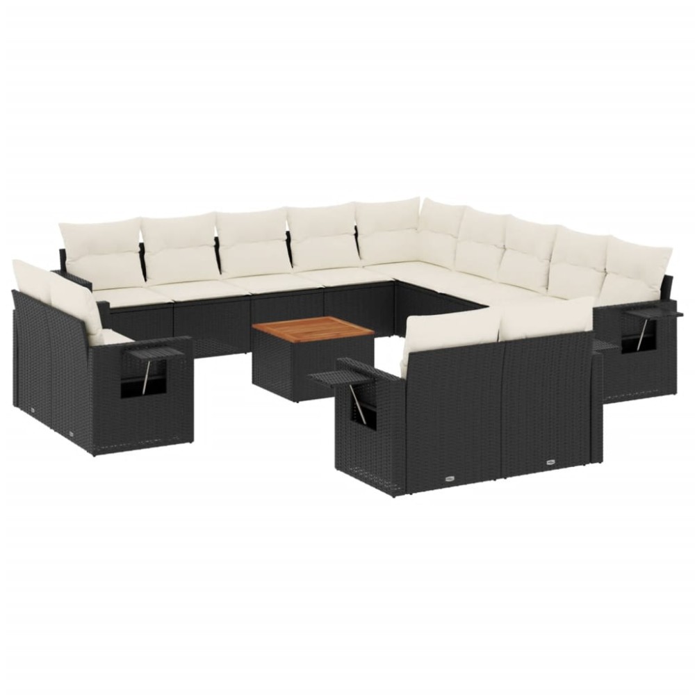 vidaXL Set mobilier de grădină cu perne, 14 piese, negru, poliratan