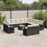 vidaXL Set mobilier de grădină cu perne, 14 piese, negru, poliratan vidaXL Set mobilier de grădină cu perne, 14 piese, negru, poliratan