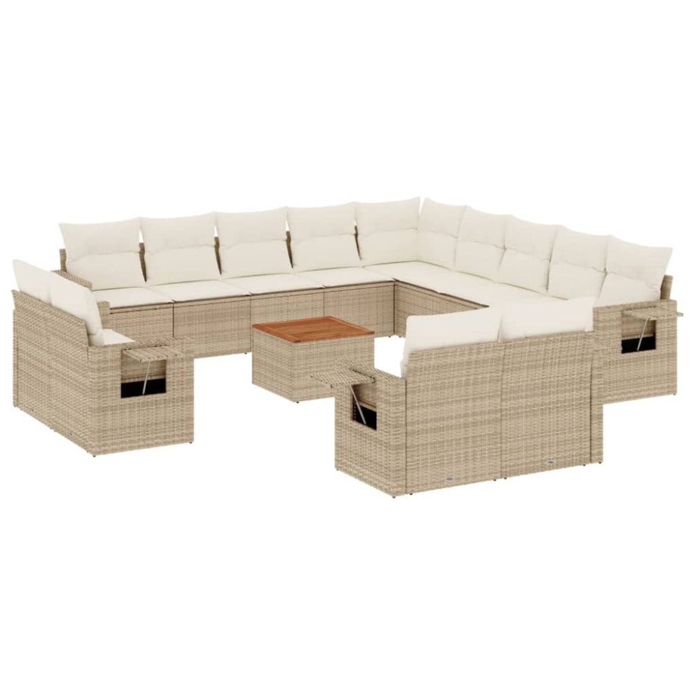 vidaXL Set canapele de grădină, 14 piese, cu perne, bej, poliratan