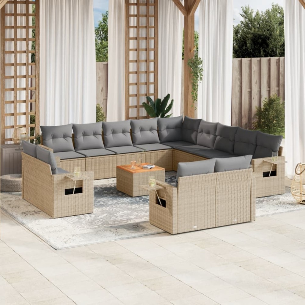vidaXL Set canapele de grădină, 14 piese, cu perne, bej, poliratan