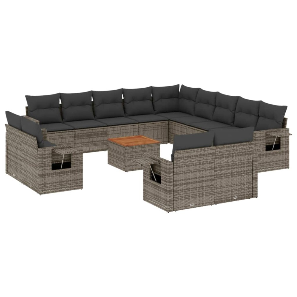 vidaXL Set mobilier de grădină cu perne, 14 piese, gri, poliratan