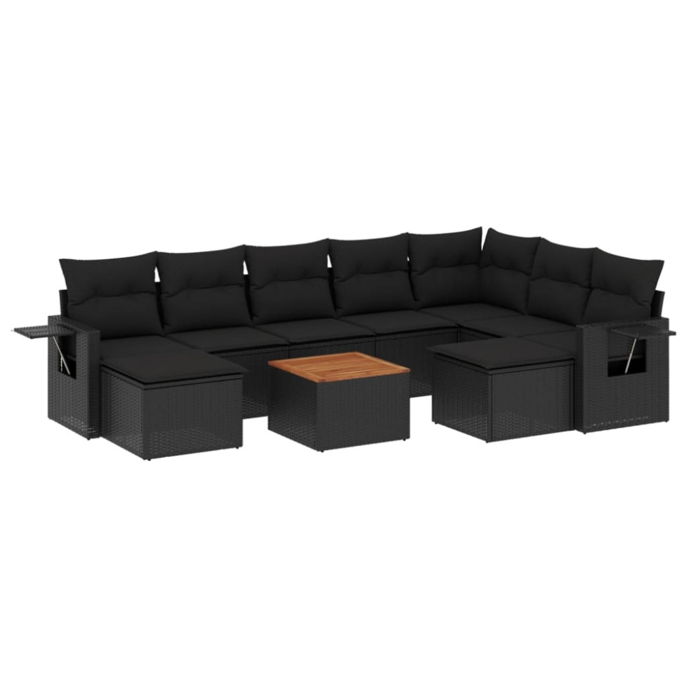 vidaXL Set canapele de grădină cu perne, 10 piese, negru, poliratan