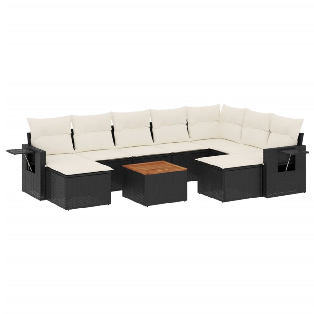 vidaXL Set canapele de grădină cu perne, 10 piese, negru, poliratan