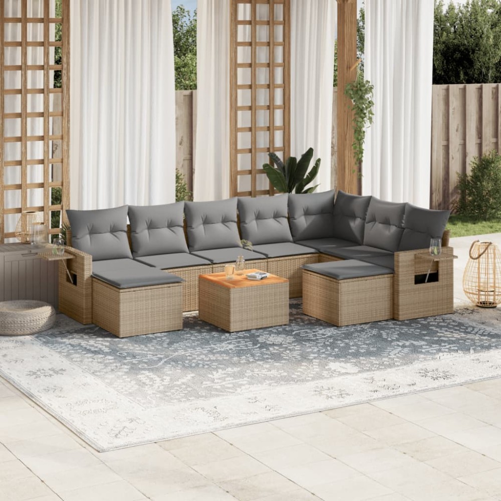vidaXL Set canapele de grădină cu perne, 10 piese, bej, poliratan