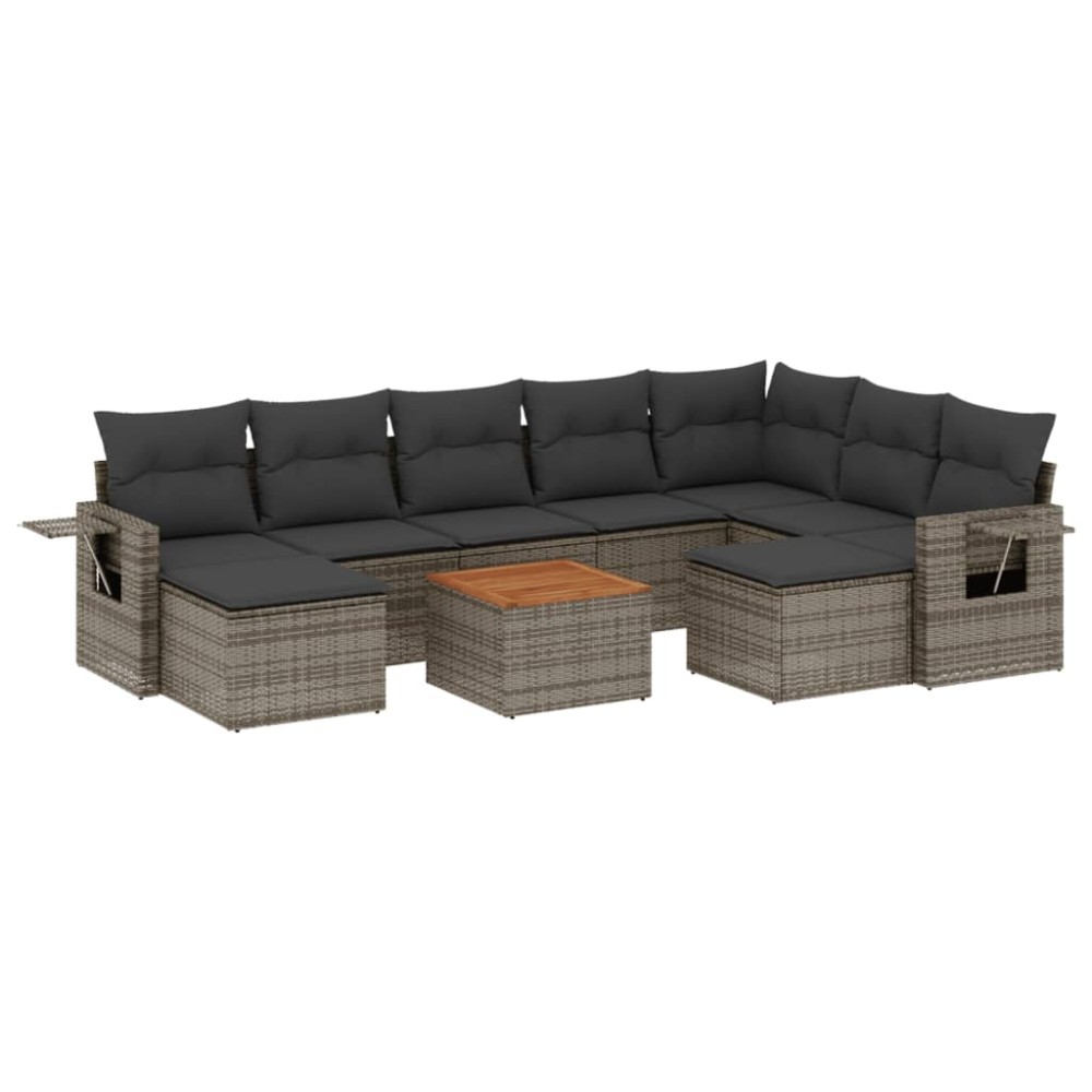 vidaXL Set mobilier de grădină cu perne, 10 piese, gri, poliratan