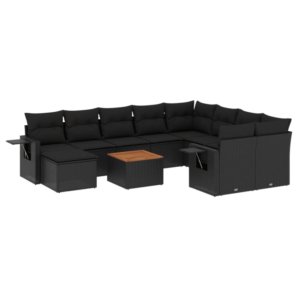 vidaXL Set canapele de grădină cu perne, 11 piese, negru, poliratan
